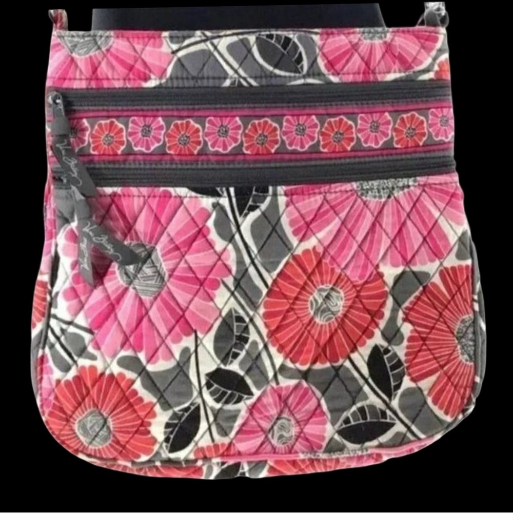 Vera Bradley Cherry Blossoms Triple Zipper Crossbody Pink Gray 2009 Retired